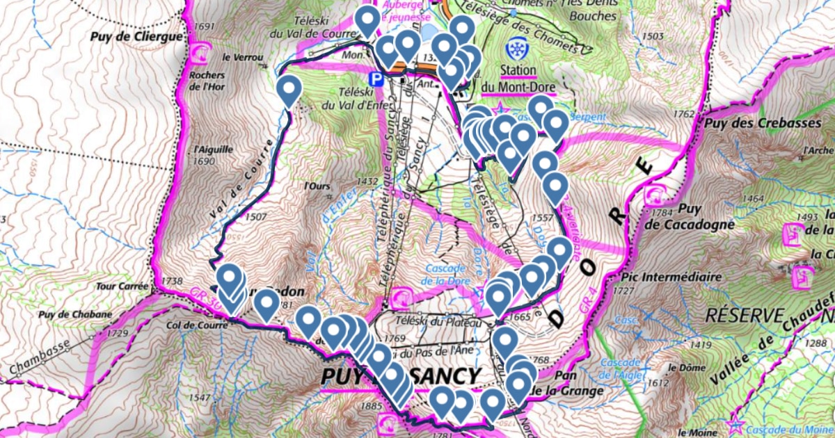 carte IGN du Puy de Sancy depuis le Mont Dore